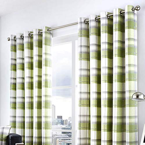 Fusion Balmoral Check-Coppia di Tende pronte all'Uso in Cotone 100%, Green, Curtains: 66 Width x 72 Drop (168 x 183cm)