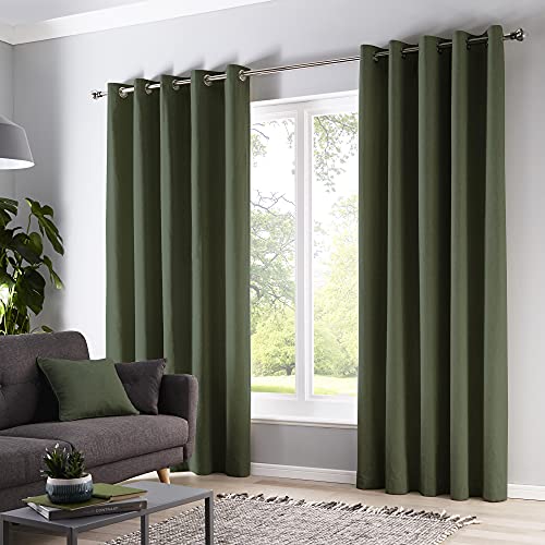 Fusion Coppia di tende con occhielli, 100% cotone, 168 x 183 cm, colore: Verde bottiglia