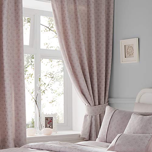 Dreams & Drapes Ventaglio Nouveau Fan-Coppia di Tende plissettate in Jacquard con fermatende, Policotone, Blush, 66 Width x 90 Drop (168 x 229cm)