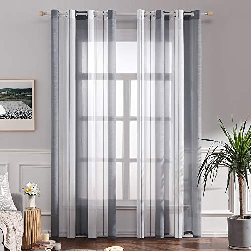 MIULEE Tende a Righe per Interni, Tende Trasparenti in Voile Tende Camera da Letto, Tenda Salotto Moderne con Anelli, Tenda a Pannello da Interno Finestra a Righe Bianche e Grigie, 2x 140x260 CM