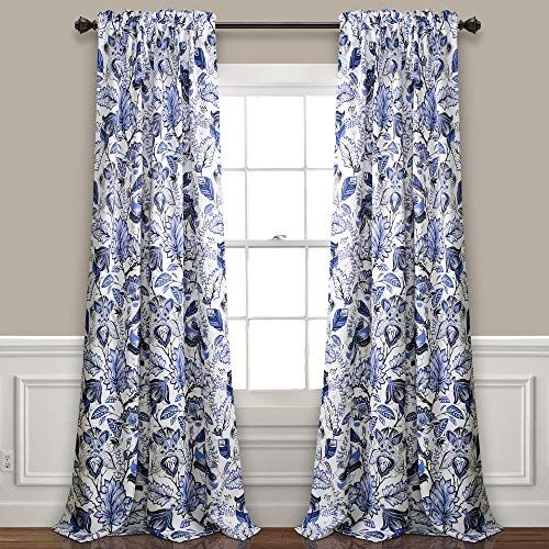 Lush Decor Cynthia Jacobean Set di tende oscuranti per finestra, per soggiorno, sala da pranzo, camera da letto (coppia), 241,3 cm L, blu