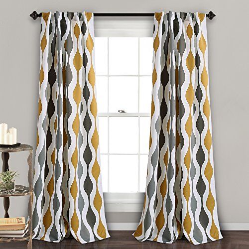 Lush Decor Coppia di Tende oscuranti per finestre della metà del secolo, Poliestere, Oro & Grigio, 84 in x 52 in Panel Pair