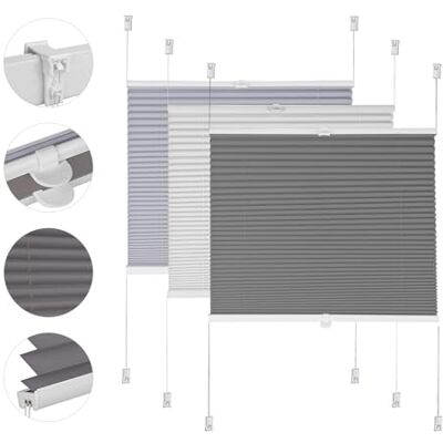 Sekey Tenda plissettata senza fori, oscurante per finestra, Klemmfix, larghezza 70 cm, tesa, opaca, protezione solare per finestre, 70 x 210 cm, grigio scuro Sekey Tenda plissettata senza fori, oscurante per finestra, Klemmfix, larghezza 70 cm, tesa, opaca, protezione solare per finestre, 70 x 210 cm, grigio scuro
