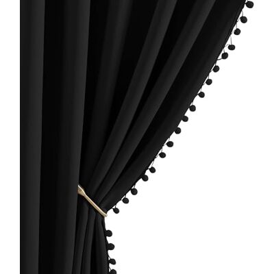 NICETOWN Tende oscuranti a 2 pannelli, con tasca per asta, colore nero corvino con pompon, tende isolate termicamente in stile bohémien, per sala giochi, cucina, stanza dei bambini, 106,7 cm di NICETOWN Tende oscuranti a 2 pannelli, con tasca per asta, colore nero corvino con pompon, tende isolate termicamente in stile bohémien, per sala giochi, cucina, stanza dei bambini, 106,7 cm di