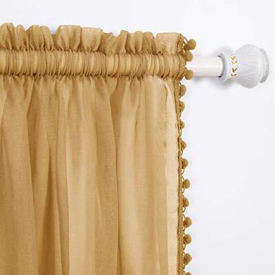 Elegant Comfort Tende semitrasparenti con pompon e nappe, 5 cm, tinta unita, per soggiorno, camera, 152,5 x 213 cm (larghezza x lunghezza), colore: oro Elegant Comfort Tende semitrasparenti con pompon e nappe, 5 cm, tinta unita, per soggiorno, camera, 152,5 x 213 cm (larghezza x lunghezza), colore: oro
