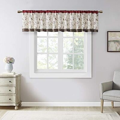 Madison Park Serene Ricamo Room-Darkening Mantovana Finestra Trattamento Rod Pocket/Back Tab Breve Drape, 127 x 45 cm, Rosso Madison Park Serene Ricamo Room-Darkening Mantovana Finestra Trattamento Rod Pocket/Back Tab Breve Drape, 127 x 45 cm, Rosso