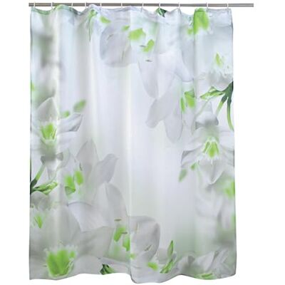 MSV Tenda da doccia in poliestere SOFAIA 180x200cm con motivo floreale, bianca Anelli inclusi MSV Tenda da doccia in poliestere SOFAIA 180x200cm con motivo floreale, bianca Anelli inclusi