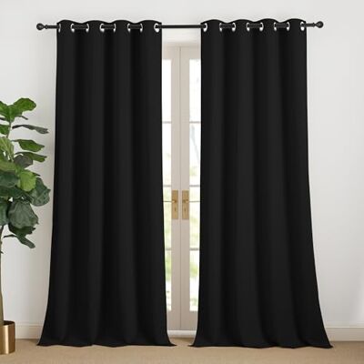 NICETOWN Tende Oscuranti Termiche 2 Pannelli 140x240 CM Nero, Tende con Anelli per Camera da Letto Moderne, Tessuto in Poliestere Isolante per Salotto Cameretta NICETOWN Tende Oscuranti Termiche 2 Pannelli 140x240 CM Nero, Tende con Anelli per Camera da Letto Moderne, Tessuto in Poliestere Isolante per Salotto Cameretta