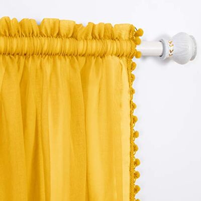 Elegant Comfort Tende semi-trasparenti con nappe con pon, set di 2 pannelli, con tasca per asta da 5,1 cm, per soggiorno, camera da letto, 60 x 84, giallo fluo Elegant Comfort Tende semi-trasparenti con nappe con pon, set di 2 pannelli, con tasca per asta da 5,1 cm, per soggiorno, camera da letto, 60 x 84, giallo fluo