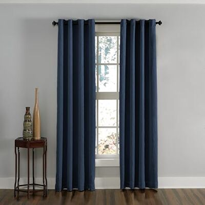 Curtainworks Lenox Grommet Curtain Panel, Navy, 50 by 132 Curtainworks Lenox Grommet Curtain Panel, Navy, 50 by 132