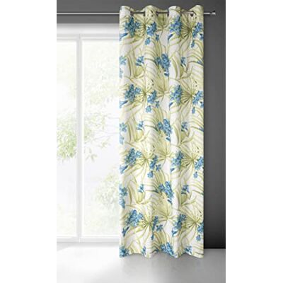 Eurofirany MARI Tenda in microfibra con motivo floreale e occhielli, 1 pezzo, traspirante, leggera, semitrasparente, 140 x 250 cm, bianco e blu Eurofirany MARI Tenda in microfibra con motivo floreale e occhielli, 1 pezzo, traspirante, leggera, semitrasparente, 140 x 250 cm, bianco e blu