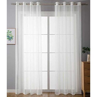 Gardinenbox Set di 2 tende trasparenti Uni, 245 x 140 cm (altezza x larghezza), colore bianco, con occhielli e chiusura a nastro per soggiorno, 20332-cn2 Gardinenbox Set di 2 tende trasparenti Uni, 245 x 140 cm (altezza x larghezza), colore bianco, con occhielli e chiusura a nastro per soggiorno, 20332-cn2