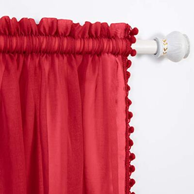 Elegant Comfort Tende semi-trasparenti con nappe con pompon – Set di 2 pannelli – con tasca per asta da 5 cm – Tende per soggiorno, camera da letto, 60 x 84 cm, colore: rosso Elegant Comfort Tende semi-trasparenti con nappe con pompon – Set di 2 pannelli – con tasca per asta da 5 cm – Tende per soggiorno, camera da letto, 60 x 84 cm, colore: rosso