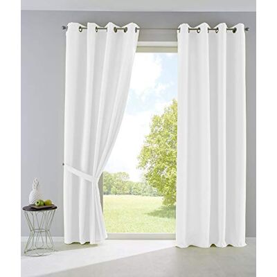 Gardinenbox Palermo 10000265-2 Set di 2 tende opache, traslucide, con occhielli e fermatenda, 225 x 140 cm, colore: Bianco Gardinenbox Palermo 10000265-2 Set di 2 tende opache, traslucide, con occhielli e fermatenda, 225 x 140 cm, colore: Bianco