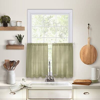 Elrene Home Fashions Cameron Tenda da finestra con occhielli in tinta unita, per caffè/cucina, 76,2 cm di larghezza x 61 cm di lunghezza, confezione da 2, verde salvia Elrene Home Fashions Cameron Tenda da finestra con occhielli in tinta unita, per caffè/cucina, 76,2 cm di larghezza x 61 cm di lunghezza, confezione da 2, verde salvia