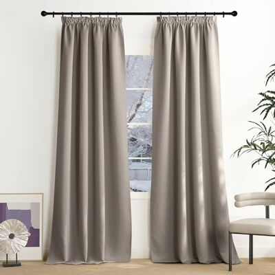 NICETOWN Tende termiche per soggiorno, con nastro arricciato, 2 pezzi, per binari termici, 240 x 140 cm (A x L), color sabbia NICETOWN Tende termiche per soggiorno, con nastro arricciato, 2 pezzi, per binari termici, 240 x 140 cm (A x L), color sabbia