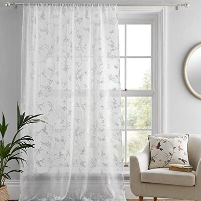 Dreams & Drapes Darnley Pannello Voile Bianco Floreale e Uccelli - Pannello Dreams & Drapes Darnley Pannello Voile Bianco Floreale e Uccelli - Pannello