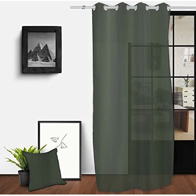 Soleil d'ocre , Spirit Tenda trasparente con occhielli, Cotone lino, verde kaki, 140x250 cm Soleil d'ocre , Spirit Tenda trasparente con occhielli, Cotone lino, verde kaki, 140x250 cm