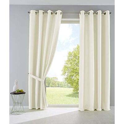 Gardinenbox Set di 2 tende oscuranti, opache, traslucide, trasparenti, con occhielli e fermatenda, 100% poliestere, crema, altezza 245 x larghezza 140 cm Gardinenbox Set di 2 tende oscuranti, opache, traslucide, trasparenti, con occhielli e fermatenda, 100% poliestere, crema, altezza 245 x larghezza 140 cm