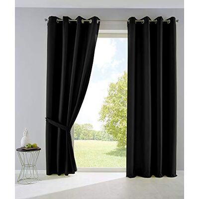Gardinenbox Set di 2 tende oscuranti PALERMO con occhielli e fermatenda, 100% poliestere, nero, altezza 225 x 140 cm Gardinenbox Set di 2 tende oscuranti PALERMO con occhielli e fermatenda, 100% poliestere, nero, altezza 225 x 140 cm