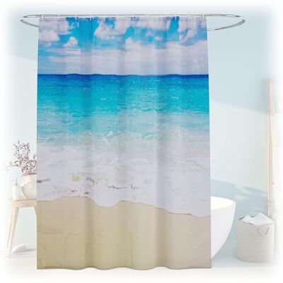 Relaxdays Tenda da Doccia Antimuffa, 180x200 cm, Tendina Vasca da Bagno, 12 Anelli, Poliestere Lavabile, Design Spiaggia Relaxdays Tenda da Doccia Antimuffa, 180x200 cm, Tendina Vasca da Bagno, 12 Anelli, Poliestere Lavabile, Design Spiaggia