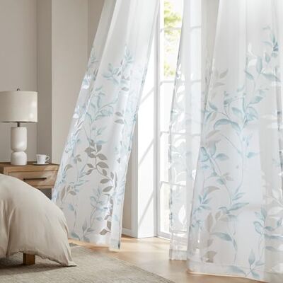 Madison Park Cecily Tenda da finestra semi-trasparente, con stampa botanica, facile da appendere, si adatta fino a 3,2 cm di diametro, 50 x 84 cm, foglie color acqua Madison Park Cecily Tenda da finestra semi-trasparente, con stampa botanica, facile da appendere, si adatta fino a 3,2 cm di diametro, 50 x 84 cm, foglie color acqua