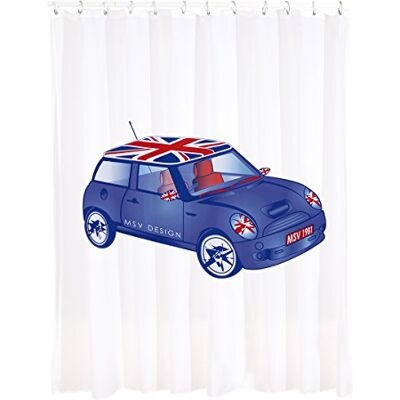 MSV Cortina De Bano 100% Poliester Blue XS Tenda Doccia Blu, Blanco, 50x50x10 cm MSV Cortina De Bano 100% Poliester Blue XS Tenda Doccia Blu, Blanco, 50x50x10 cm