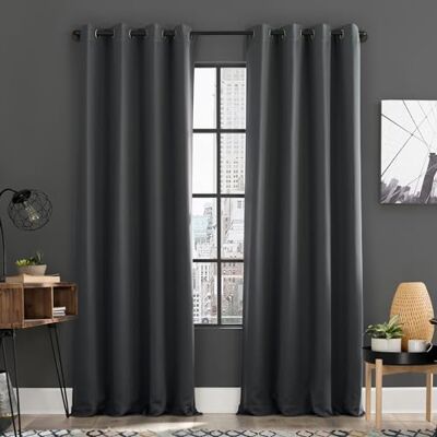 Sun Soho Coppia di tende oscuranti ad efficienza energetica, attenuazione del rumore, con occhielli, 137,2 x 274,3 cm, colore: grigio antracite Sun Soho Coppia di tende oscuranti ad efficienza energetica, attenuazione del rumore, con occhielli, 137,2 x 274,3 cm, colore: grigio antracite