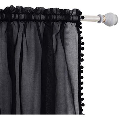 Elegant Comfort Tende semi-trasparenti con nappe con pompon – Set di 2 pannelli – con tasca per asta da 5 cm – Tende per soggiorno, camera da letto, 60 x 84 cm, colore: nero Elegant Comfort Tende semi-trasparenti con nappe con pompon – Set di 2 pannelli – con tasca per asta da 5 cm – Tende per soggiorno, camera da letto, 60 x 84 cm, colore: nero