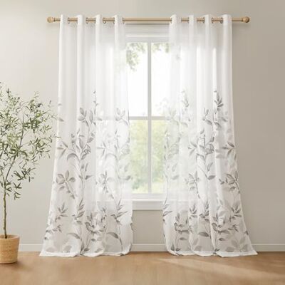 Madison Park Tenda semitrasparente a 2 pannelli, per finestra del soggiorno, leggera stampa botanica burnout, tende per camera da letto, con occhielli nella parte superiore, per casa, lavabile in Madison Park Tenda semitrasparente a 2 pannelli, per finestra del soggiorno, leggera stampa botanica burnout, tende per camera da letto, con occhielli nella parte superiore, per casa, lavabile in