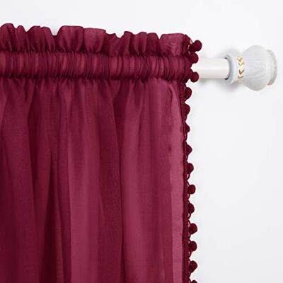 Elegant Comfort Tende semi-velate con pompon Set di 2 pannelli, con tasca per asta da 5,1 cm, tinta unita, per soggiorno, camera da letto, larghezza 60 x lunghezza 84, bordeaux Elegant Comfort Tende semi-velate con pompon Set di 2 pannelli, con tasca per asta da 5,1 cm, tinta unita, per soggiorno, camera da letto, larghezza 60 x lunghezza 84, bordeaux