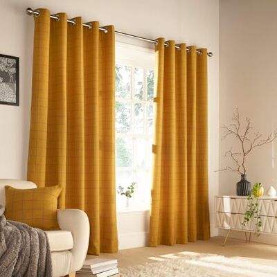 furn. Furn Ellis Coppia di Tende con Occhielli, Motivo a Quadri, Poliestere, Ochre, 229 x 229cm (90" x 90" Inches) furn. Furn Ellis Coppia di Tende con Occhielli, Motivo a Quadri, Poliestere, Ochre, 229 x 229cm (90" x 90" Inches)