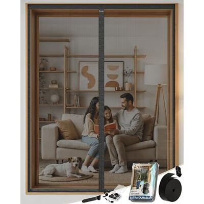 ARCOL Zanzariera Magnetica Finestra 75x150 cm Premium Fibra di Vetro Stop Zanzare in 3 Min., Rete Ultra-Fine Anti-Insetti, Chiusura Automatica con Magneti & Pesi, Nastro a Strappo Extra-Largo(Nero) ARCOL Zanzariera Magnetica Finestra 75x150 cm Premium Fibra di Vetro Stop Zanzare in 3 Min., Rete Ultra-Fine Anti-Insetti, Chiusura Automatica con Magneti & Pesi, Nastro a Strappo Extra-Largo(Nero)
