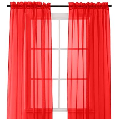 Elegant Comfort 2-Piece Sheer Panel with 2inch Rod Pocket Window Curtains 60-inch Width X 84-inch Length Red Elegant Comfort 2-Piece Sheer Panel with 2inch Rod Pocket Window Curtains 60-inch Width X 84-inch Length Red