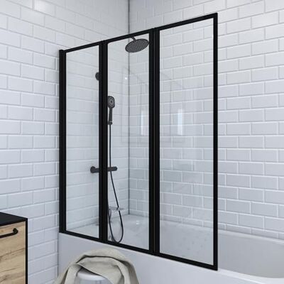 MARWELL Paravento pieghevole triplo nero per vasca da bagno, design moderno, nero opaco, 125 x 143 cm MARWELL Paravento pieghevole triplo nero per vasca da bagno, design moderno, nero opaco, 125 x 143 cm