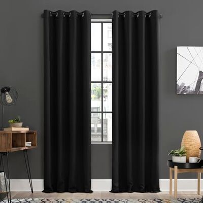 Sun Coppia di occhielli oscuranti a risparmio energetico, Nero, 54" x 96 Sun Coppia di occhielli oscuranti a risparmio energetico, Nero, 54" x 96