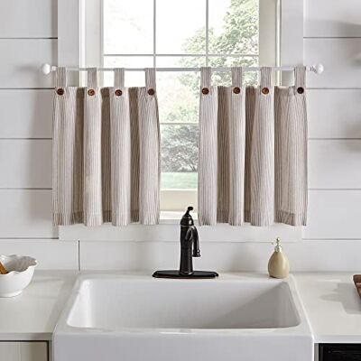 Elrene Home Fashions Tucker Ticking Tende per finestre a righe per cucina o bagno, 76,2 x 61 cm, set da 2, lino Elrene Home Fashions Tucker Ticking Tende per finestre a righe per cucina o bagno, 76,2 x 61 cm, set da 2, lino