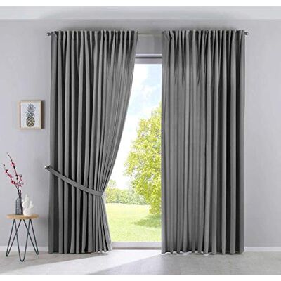 Gardinenbox Cationic Jena 2019037-2 Set di 2 tende con passanti nascosti, 250 x 300 cm (altezza x larghezza), effetto lino, oscuranti, con fermatenda, colore: grigio Gardinenbox Cationic Jena 2019037-2 Set di 2 tende con passanti nascosti, 250 x 300 cm (altezza x larghezza), effetto lino, oscuranti, con fermatenda, colore: grigio