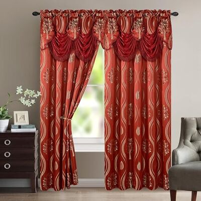 Elegant Comfort Lussuoso set di tende con mantovana e supporto 137,2 x 213,4 cm (set da 2), bordeaux Elegant Comfort Lussuoso set di tende con mantovana e supporto 137,2 x 213,4 cm (set da 2), bordeaux