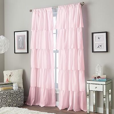 Curtainworks Tasca per asta con volant a balze, 100% poliestere, 213,4 cm, 1 tenda a pannello, rosa Curtainworks Tasca per asta con volant a balze, 100% poliestere, 213,4 cm, 1 tenda a pannello, rosa