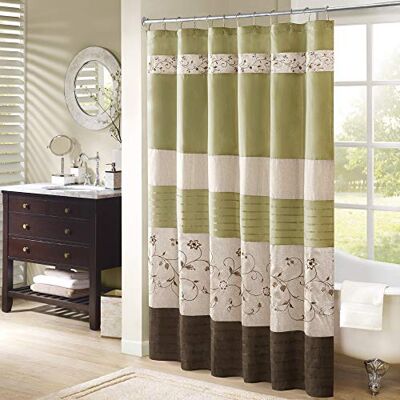 Madison Park Serene Tenda da doccia in finta seta ricamata floreale, lavabile in lavatrice, decorazione moderna per la casa, bagno, 72 x 72, verde Madison Park Serene Tenda da doccia in finta seta ricamata floreale, lavabile in lavatrice, decorazione moderna per la casa, bagno, 72 x 72, verde