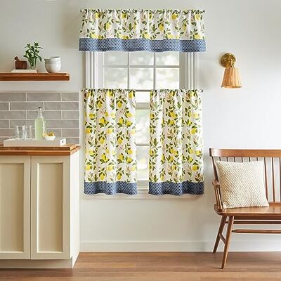 Martha Stewart Lemons Set di 3 tende per finestra con mantovana e ripiani, colore: giallo Martha Stewart Lemons Set di 3 tende per finestra con mantovana e ripiani, colore: giallo