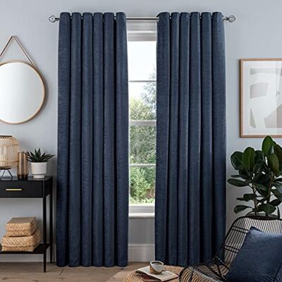 Sleepdown Lussuose tende in ciniglia foderate con occhielli per camera da letto e soggiorno, 5 x 116 x 137 cm, blu navy, 2 pannelli Sleepdown Lussuose tende in ciniglia foderate con occhielli per camera da letto e soggiorno, 5 x 116 x 137 cm, blu navy, 2 pannelli