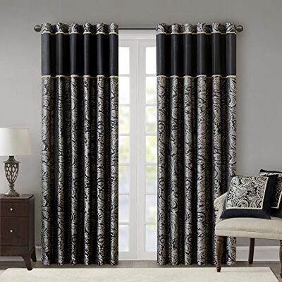 Madison Park Aubrey Tenda a 2 Pannelli in Finta Seta Jacquard con Motivo Cachemire, con Tasca per Asta, per Soggiorno, Cucina, Camera da Letto e dormitorio, 2 Pezzi, 127 x 229 cm, Nero Madison Park Aubrey Tenda a 2 Pannelli in Finta Seta Jacquard con Motivo Cachemire, con Tasca per Asta, per Soggiorno, Cucina, Camera da Letto e dormitorio, 2 Pezzi, 127 x 229 cm, Nero