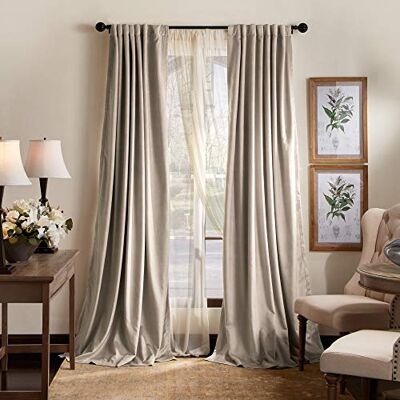 Martha Stewart Lucca Coppia di tende oscuranti in velluto con linguetta posteriore, lino, 213,4 x 127 cm Martha Stewart Lucca Coppia di tende oscuranti in velluto con linguetta posteriore, lino, 213,4 x 127 cm