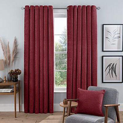 Sleepdown Lussuose tende in ciniglia foderate con occhielli, per camera da letto e soggiorno, 167 x 137 cm, colore rosso, 2 pannelli, Sleepdown Lussuose tende in ciniglia foderate con occhielli, per camera da letto e soggiorno, 167 x 137 cm, colore rosso, 2 pannelli,