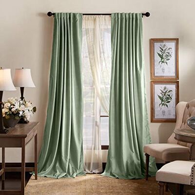 Martha Stewart Lucca Coppia di tende oscuranti in velluto con linguetta posteriore, 213,4 cm, verde Martha Stewart Lucca Coppia di tende oscuranti in velluto con linguetta posteriore, 213,4 cm, verde