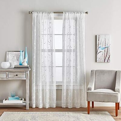 Curtainworks Tenda da finestra con ricamo botanico, 213 cm, colore: Bianco Curtainworks Tenda da finestra con ricamo botanico, 213 cm, colore: Bianco