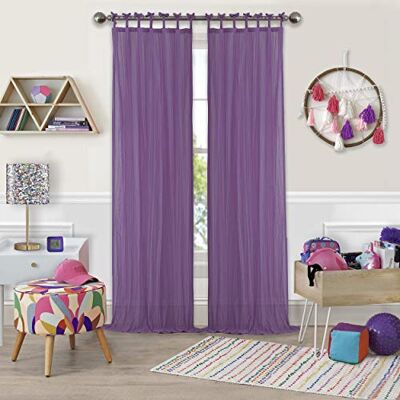 Elrene Greta Crushed Sheer Tie Tab Top Teen Kids Tenda a Pannello Singola per Finestra, Tessuto, Viola, W 50" x L 95" (1 Panels) Elrene Greta Crushed Sheer Tie Tab Top Teen Kids Tenda a Pannello Singola per Finestra, Tessuto, Viola, W 50" x L 95" (1 Panels)