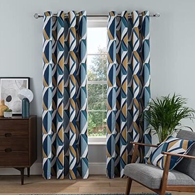 Sleepdown Tende con occhielli per camera da letto e soggiorno, con stampa a rombi, 117 x 137 cm, colore: blu navy Sleepdown Tende con occhielli per camera da letto e soggiorno, con stampa a rombi, 117 x 137 cm, colore: blu navy